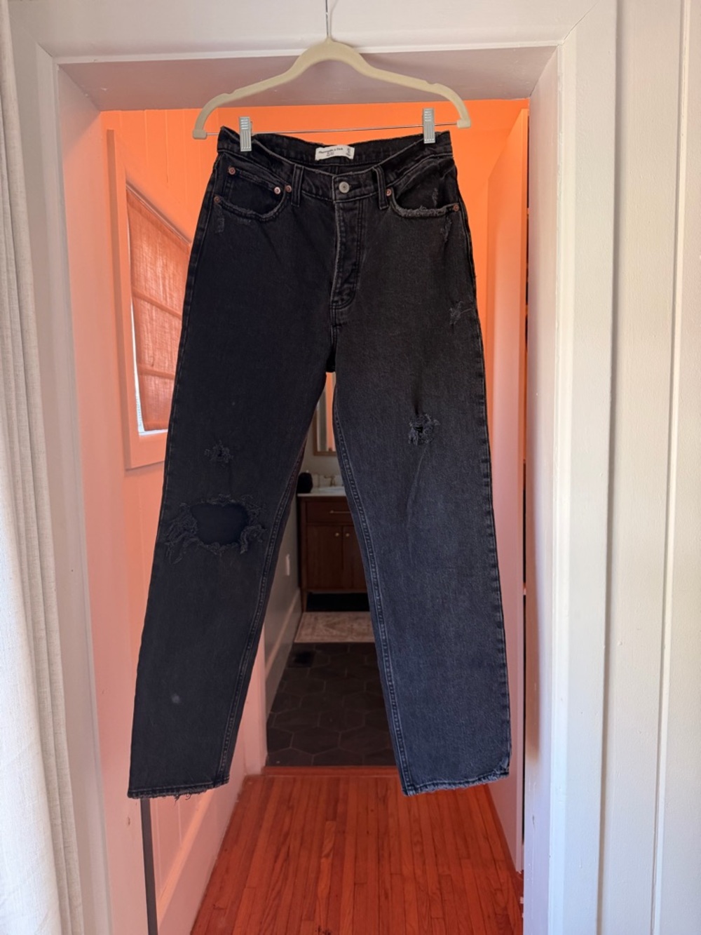 Black Distressed High-Rise Straight Leg Jeans